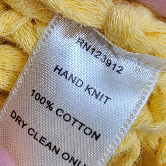 Project Hand Knit Yellow Crochet Fringed Open Cardigan - Size S - Picture 4 of 4